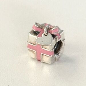 Pandora 925 Pink Enamel Wrapped With Love Gift Box Bow Ribbon Rare Bead Charm